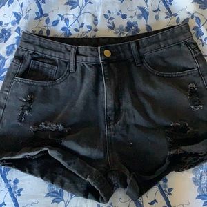 Black Denim High-Waisted Shorts